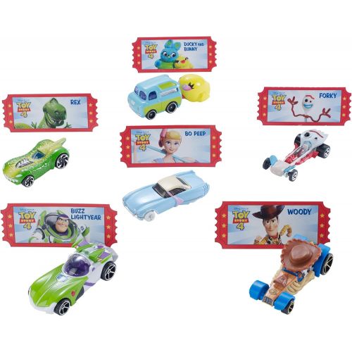  Disney and Pixar Toy Story 4 Character Cars by Hot Wheels 1:64 Scale Woody, Buzz Lightyear, Bo Peep, Forky, Ducky and Bunny, and Rex Ages 3 and Up [Amazon Exclusive]