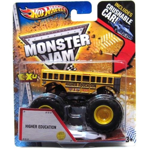  HOT WHEELS 2013 RELEASE HIGHER EDUCATION SCHOOL BUS MONSTER JAM WITH CRUSHABLE CAR, HOT WHEELS HIGHER EDUCATION SCHOOL BUS MONSTER TRUCK