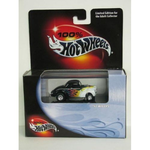  100% Hot Wheels - Limited Edition Cool Collectibles - 41 Willys - 1:64 Scale Classic Collector Car Replica mounted in collector display case. Black & White Body Colors.