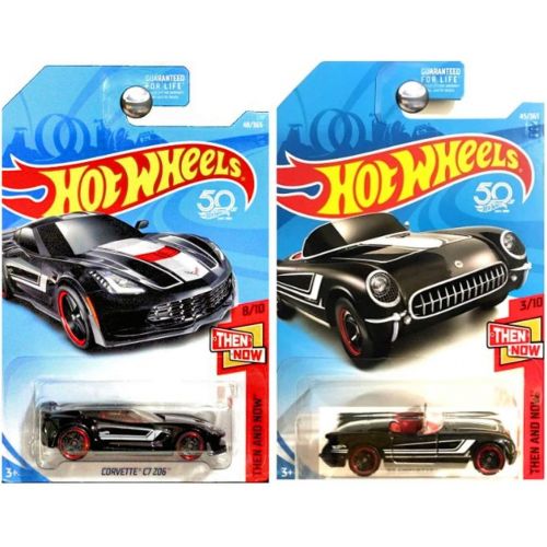  Hot Wheels 2018 Then And Now 1955 Chevrolet Chevy Corvette and C7 Z06 ZO6 Black SET OF 2