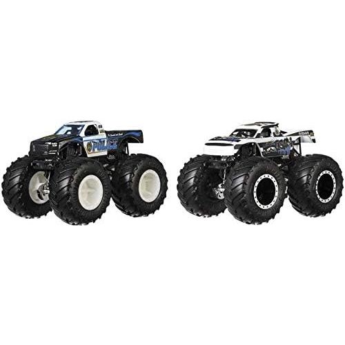  Hot Wheels MONSTER TRUCKS DEMOLITION DOUBLES POLICE VS HOOLIGAN GIANT WHEELS