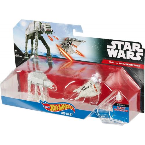  Hot Wheels Star Wars Starship 2-Pack, Snowspeeder (Orange) vs. AT-AT