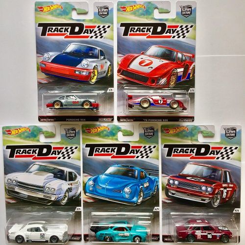  Hot Wheels Car Culture Track Day Set Of 5 Porsche 964, 78 Porsche 953, 70 Chevelle, Volkswagen Karmin Ghia, Datsun Bluebird 510