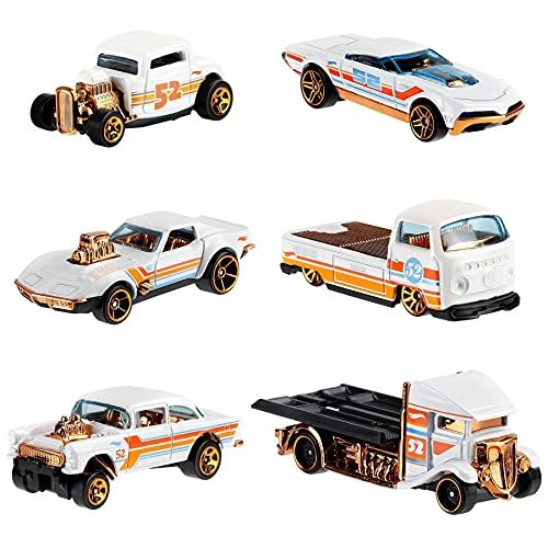  Hot Wheels 2020 Pearl and Chrome Exclusive Muscle Speeder, 32 Ford, Fast-Bed Hauler, 55 Chevy Bel Air Gasser, 68 Corvette Gas Monkey Garage, Volkswagen T2 Pickup - Complete Set of