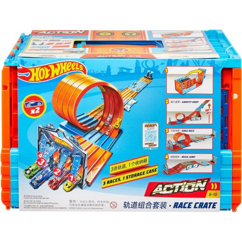  Hot Wheels Race Crate with 3 Stunts in 1 Set Portable Easy Storage Ages 6 to 10