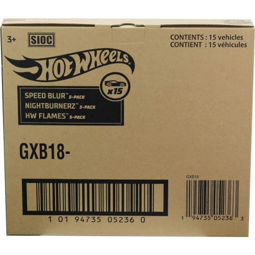  ?Hot Wheels Fast Pack Bundle with 15 Cars, 3 5-Packs of 1:64 Scale Racing Vehicles Themed Speed Blur, Nightburnerz & HW Flames, Gift for Collectors & Kids 3 & Up [Amazon Exclusive]