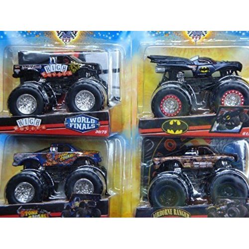  Hot Wheels Monster Jam Diecast Tour Pack Challengers: Spectraflamess Batman, High Roller, Airborne Ranger - Stone Crusher Scale 1/55