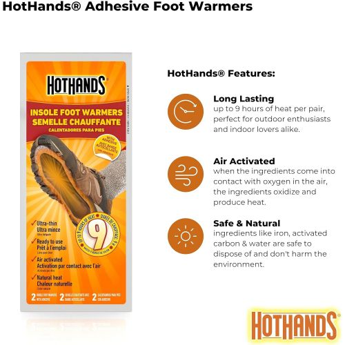  HotHands Insole Foot Warmers - Long Lasting Safe Natural Odorless Air Activated Warmers - Up to 9 Hours of Heat - 16 Pair , Black