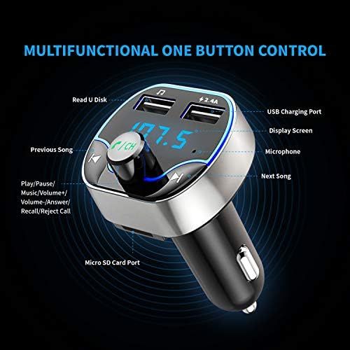  [아마존베스트]-Service-Informationen Hotchy Bluetooth FM Transmitter, Car Radio Transmitter, Hands-Free Car Adapter with Dual USB Ports, Read Micro SD Card for iOS and Android Bluetooth Devices