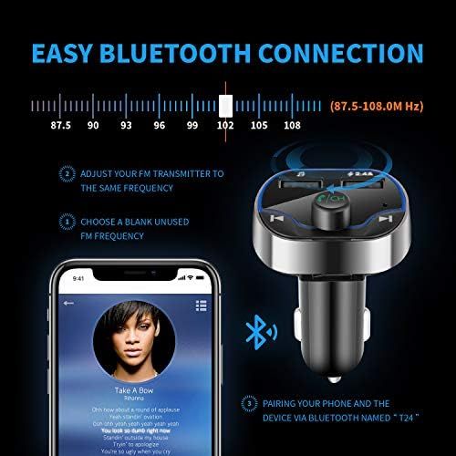  [아마존베스트]-Service-Informationen Hotchy Bluetooth FM Transmitter, Car Radio Transmitter, Hands-Free Car Adapter with Dual USB Ports, Read Micro SD Card for iOS and Android Bluetooth Devices