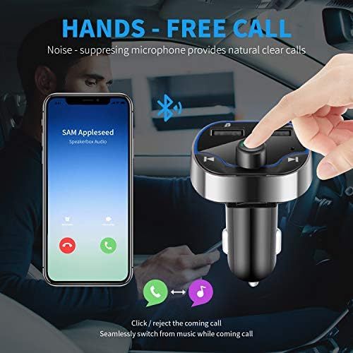  [아마존베스트]-Service-Informationen Hotchy Bluetooth FM Transmitter, Car Radio Transmitter, Hands-Free Car Adapter with Dual USB Ports, Read Micro SD Card for iOS and Android Bluetooth Devices