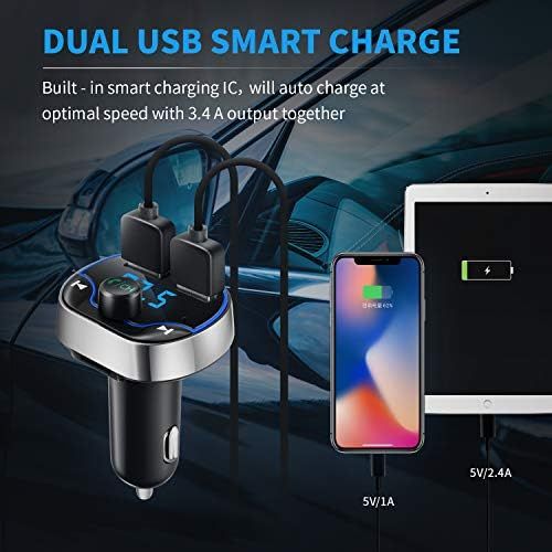  [아마존베스트]-Service-Informationen Hotchy Bluetooth FM Transmitter, Car Radio Transmitter, Hands-Free Car Adapter with Dual USB Ports, Read Micro SD Card for iOS and Android Bluetooth Devices