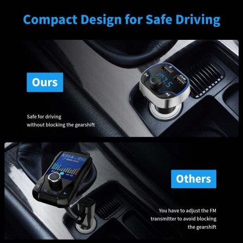  [아마존베스트]-Service-Informationen Hotchy Bluetooth FM Transmitter, Car Radio Transmitter, Hands-Free Car Adapter with Dual USB Ports, Read Micro SD Card for iOS and Android Bluetooth Devices