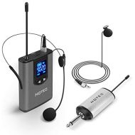 [아마존베스트]Hotec UHF Wireless Headset Microphone/Lavalier Lapel Mic with Bodypack Transmitter and Mini Rechargeable Receiver 1/4 Output, for Live Performances, Support Phone