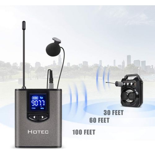  [아마존베스트]Hotec UHF Wireless Headset Microphone/Lavalier Lapel Mic with Bodypack Transmitter and Mini Rechargeable Receiver 1/4 Output, for Live Performances, Support Phone