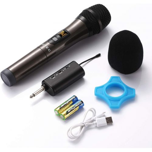  HOTEC UHF Wireless Dynamic Handheld Microphone with Rechargeable 1/4” Output Mini Portable Receiver for Live Performance Over PA, Mixer, Speaker (H-U06C)
