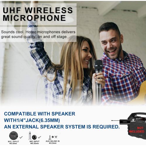  HOTEC UHF Wireless Dynamic Handheld Microphone with Rechargeable 1/4” Output Mini Portable Receiver for Live Performance Over PA, Mixer, Speaker (H-U06C)