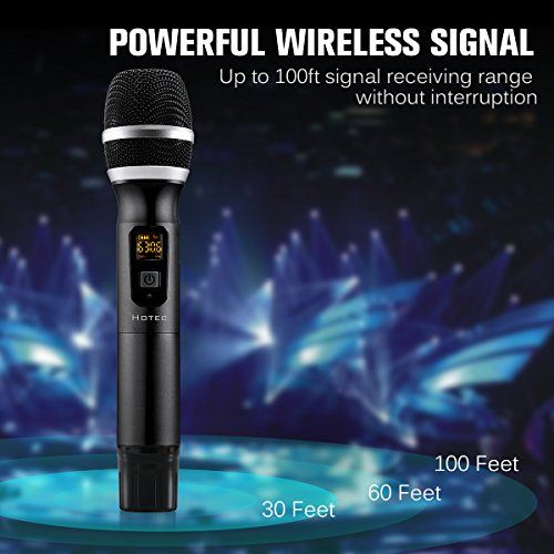  Hotec 25 Channel UHF Wireless Microphone Dual Microphone with Mini Portable Receiver 14 Output, For ChurchHomeKaraokeBusiness Meeting (Dual mic)