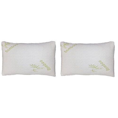  2 Hypoallergenic Bamboo Covered Memory Foam Queen Pillows with Carry Bag by Hotel Plush