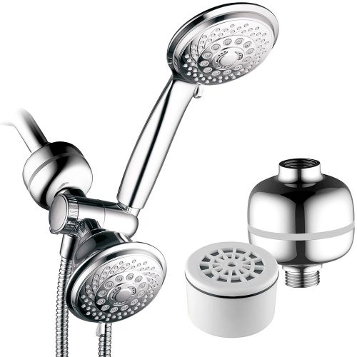  HotelSpa 30-Setting Ultra-Luxury All-Chrome 3-way Shower Combo with Advanced High-Intensity Super-Compact Universal Shower Filter with 3-Stage Water Filter Cartridge