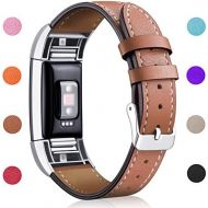 [아마존베스트]Hotodeal Band Compatible for Fitbit Charge 2 Replacement Bands, Classic Genuine Leather Wristband Metal Connectors, Fitness Strap Women Men Small Large