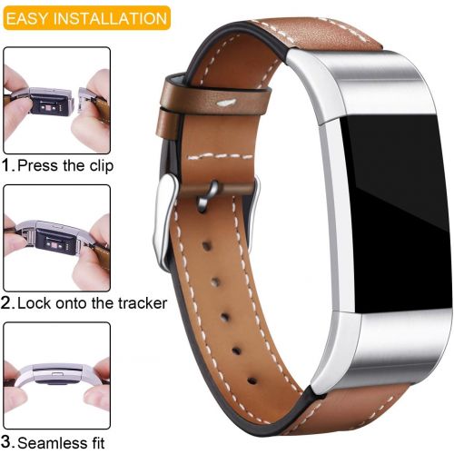  [아마존베스트]Hotodeal Band Compatible for Fitbit Charge 2 Replacement Bands, Classic Genuine Leather Wristband Metal Connectors, Fitness Strap Women Men Small Large