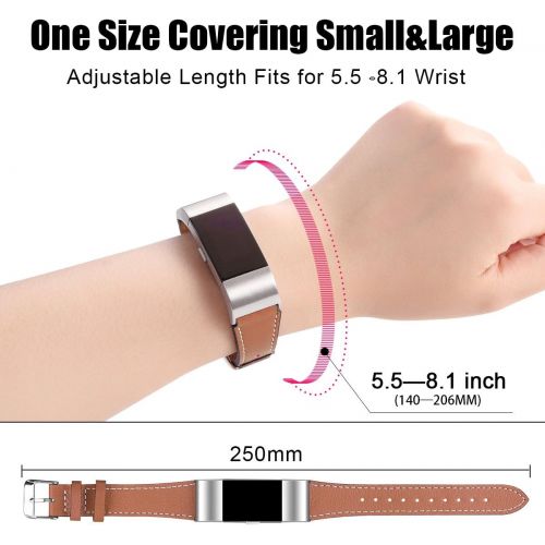  [아마존베스트]Hotodeal Band Compatible for Fitbit Charge 2 Replacement Bands, Classic Genuine Leather Wristband Metal Connectors, Fitness Strap Women Men Small Large