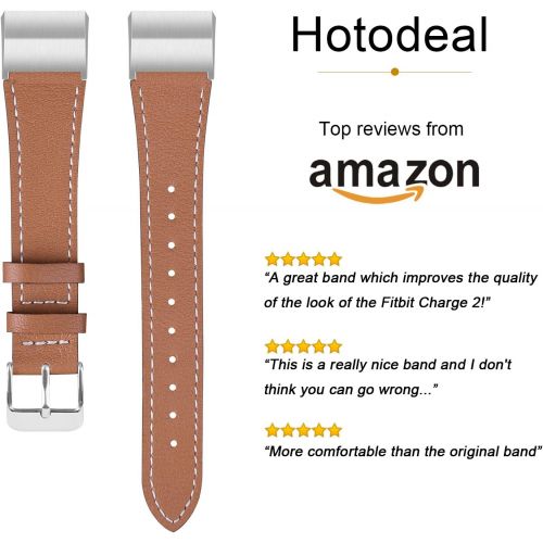  [아마존베스트]Hotodeal Band Compatible for Fitbit Charge 2 Replacement Bands, Classic Genuine Leather Wristband Metal Connectors, Fitness Strap Women Men Small Large