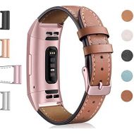 [아마존베스트]Hotodeal Leather Band Compatible Charge 3, Classic Replacement Genuine Leather Bands Metal Connectors Women Men Small Large Size Silver, Rose Gold, Black