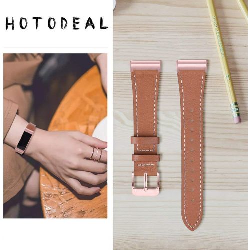  [아마존베스트]Hotodeal Leather Band Compatible Charge 3, Classic Replacement Genuine Leather Bands Metal Connectors Women Men Small Large Size Silver, Rose Gold, Black