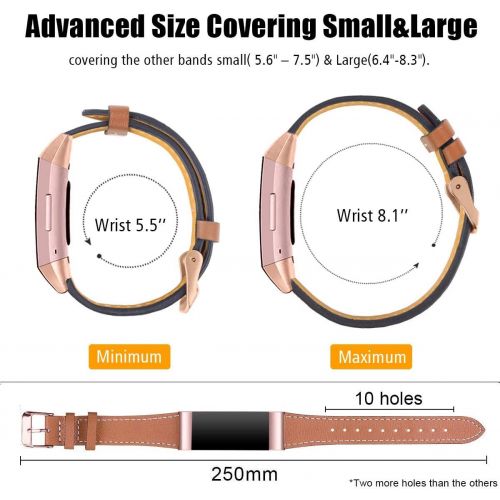  [아마존베스트]Hotodeal Leather Band Compatible Charge 3, Classic Replacement Genuine Leather Bands Metal Connectors Women Men Small Large Size Silver, Rose Gold, Black