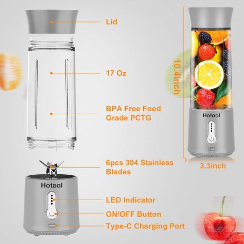  Hotool Portable Blender, 17 Oz personal blender for shakes and smoothies,Mini Blender for Home, Sports, Office, Travel and Outdoors, Valentines Day Gifts for Her Him Husband Wife