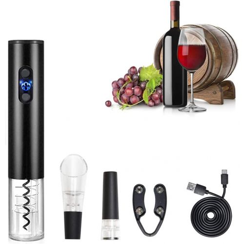  [아마존베스트]Hotool Electric Wine Opener Set Electric Corkscrew Bottle Opener with Foil Cutter, Wine Pourer and Stopper (Wood Grain Color J)