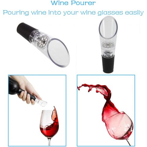  [아마존베스트]Hotool Electric Wine Opener Set Electric Corkscrew Bottle Opener with Foil Cutter, Wine Pourer and Stopper (Wood Grain Color J)