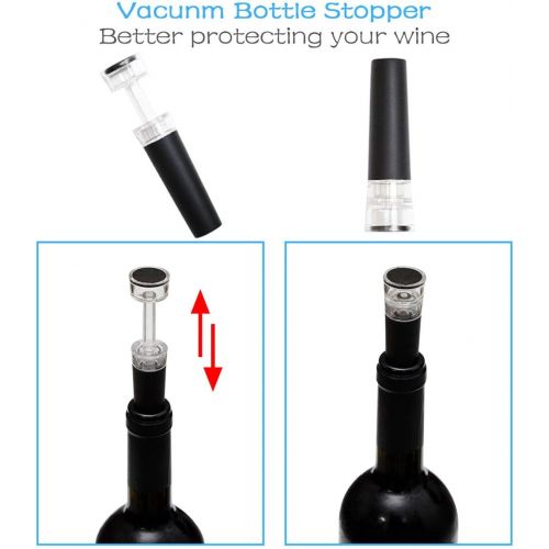  [아마존베스트]Hotool Electric Wine Opener Set Electric Corkscrew Bottle Opener with Foil Cutter, Wine Pourer and Stopper (Wood Grain Color J)