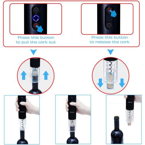  [아마존베스트]Hotool Electric Wine Opener Set Electric Corkscrew Bottle Opener with Foil Cutter, Wine Pourer and Stopper (Wood Grain Color J)