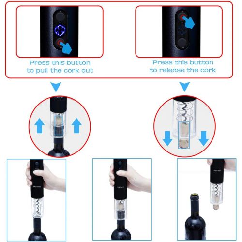  [아마존베스트]Hotool Electric Wine Opener with Foil Cutter, Wine Pourer, Vacuum Stopper, Dock , USB Charging Cable, Perfect Wine Gift Set