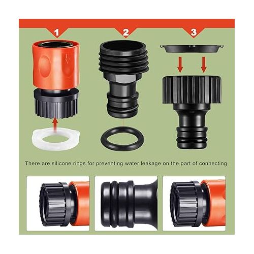  16 Pieces Garden Hose Quick Connector 3/4 Inch Plastic Water Hose Fittings Male and Female Connectors Hose End Adapters with 10 Pieces Rubber Gaskets