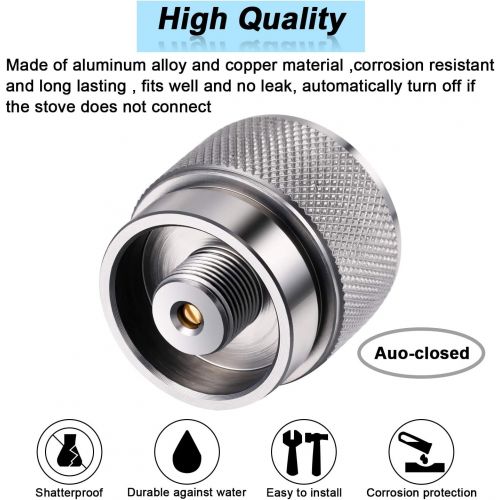  Hotop 2 Pieces Camping Stove Adapter 1 Lb Propane Small Tank Input EN417 Lindal Valve Output Outdoor Cylinder LPG Canister Adapter