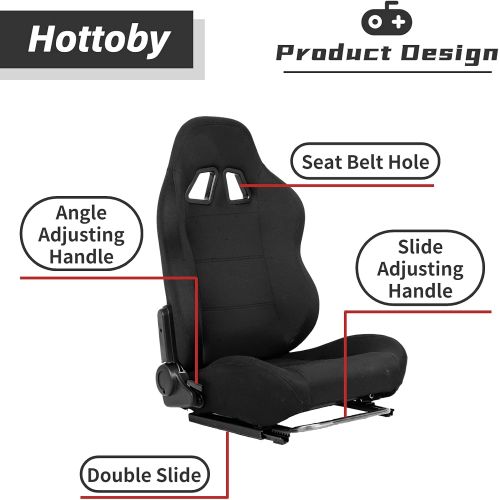  Hottoby Racing Gaming Bucket Seat With Adjustable Double Slide Adapt Racing Simulator Cockpit Wheel Stand Chair Ergonomic Video Game Chairs-Black