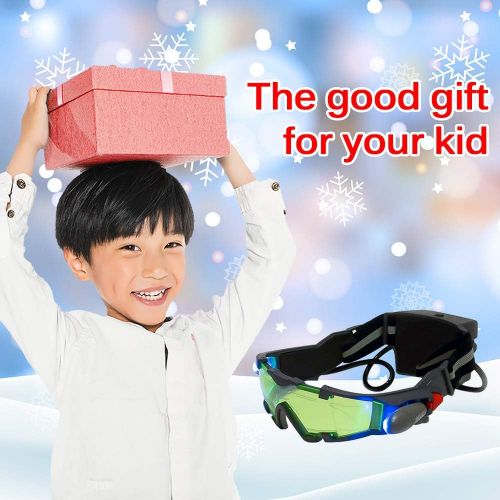  [아마존베스트]Houkiper Kids Night Vision Goggles, Adjustable Led Night Goggles with Flip-Out Lights Green Lens, Spy Night Vision Goggle Toy for Sking, Racing Bicycling to Protect Children’s Eyes