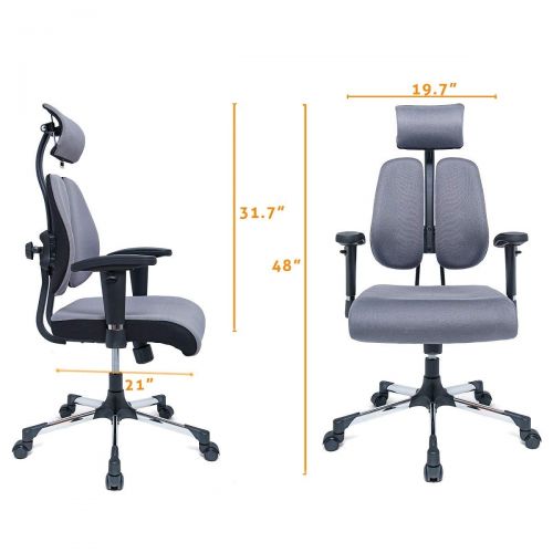  Hourseat Executive Office Chair, High Back Desk Chair with Adjustable Dual-backrest, Lumbar Support, Armrest, Headrest, and Mute Wheel by hourseat (Gray)