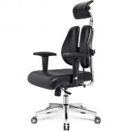 Hourseat Office Desk Chair, PU Leather Ergonomic Office Chair Lumbar Support Desk Executive Chair Adjustable Headrest, Backrest (Black)