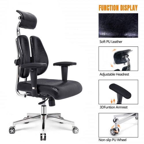  Hourseat Office Desk Chair, PU Leather Ergonomic Office Chair Lumbar Support Desk Executive Chair Adjustable Headrest, Backrest (Black)