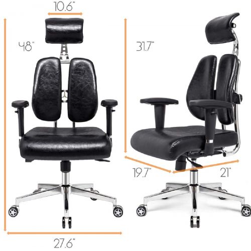  Hourseat Office Desk Chair, PU Leather Ergonomic Office Chair Lumbar Support Desk Executive Chair Adjustable Headrest, Backrest (Black)
