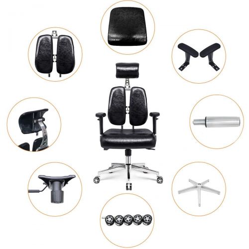  Hourseat Office Desk Chair, PU Leather Ergonomic Office Chair Lumbar Support Desk Executive Chair Adjustable Headrest, Backrest (Black)
