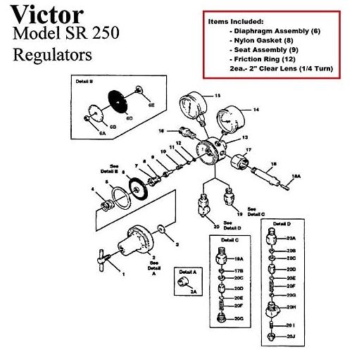  House Victor 250-80-540 Oxygen Regulator RebuildRepair Parts Kit w Diaphragm