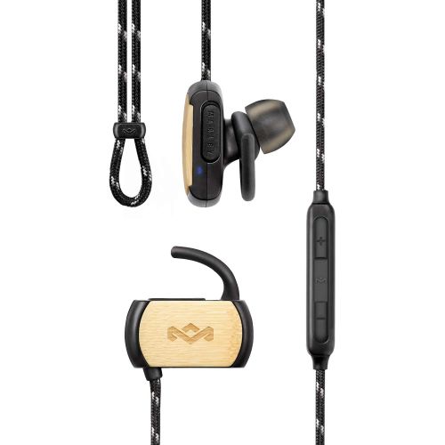  House of Marley, Voyage Bluetooth Wireless Earbuds - Sweatproof IPX4, Noise-isolating, In-line Microphone with 3-button Remote, Durable Tangle Free Cable, Travel Stash Bag, EM-FE05