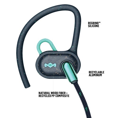  House of Marley, Uprise In-Ear Headphones 8-hour Battery Life, Sweat-Proof & Weather Resistant , IPX5 Rated, Customizable Fit, Microphone & 3-Button Controls, Tangle-Free Braided C