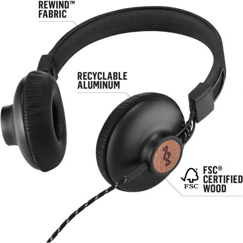  House of Marley, Positive Vibration 2 On-Ear Headphones - Comfortable Fit, Foldable Design, Premium Sound, Single Sided Tangle-free Braided Cable, EM-JH121-SB Signature Black